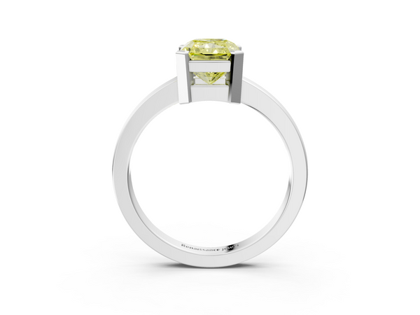 White gold Fancy Yellow Radiant  Cut Solitaire Ring with Four-Prong Setting and Classic Band