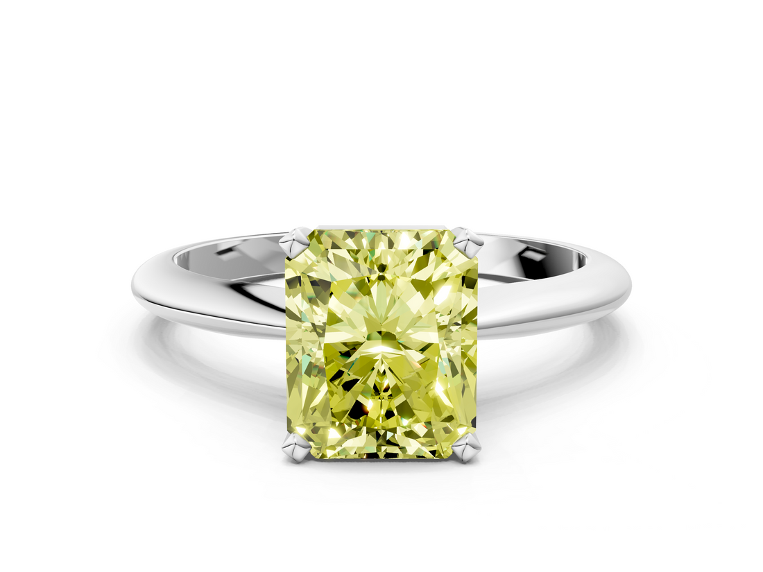 White gold Fancy Yellow Radiant  Cut Solitaire Ring with Four-Prong Setting on a Classic Band_25