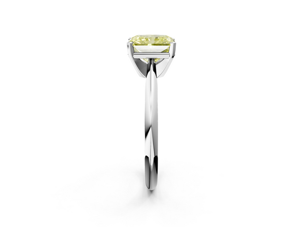 Platinum Fancy Yellow Radiant  Cut Solitaire Ring with Four-Prong Setting on a Classic Band