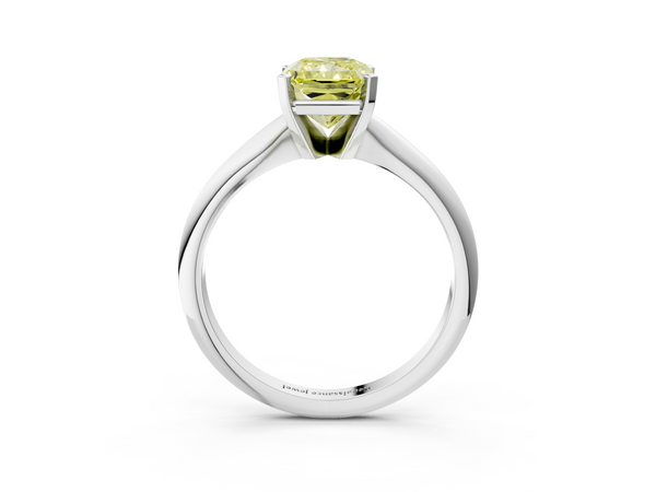 Platinum Fancy Yellow Radiant  Cut Solitaire Ring with Four-Prong Setting on a Classic Band