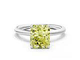 White gold Fancy Yellow Radiant  Cut Solitaire Ring with Thin Band and Four-Prong Setting_16