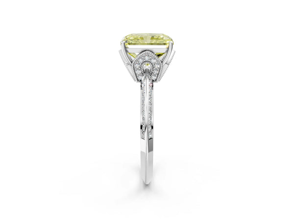 White Gold Radiant Cut Graduated Pave Engagement Ring Setting for Fancy Yellow Center
