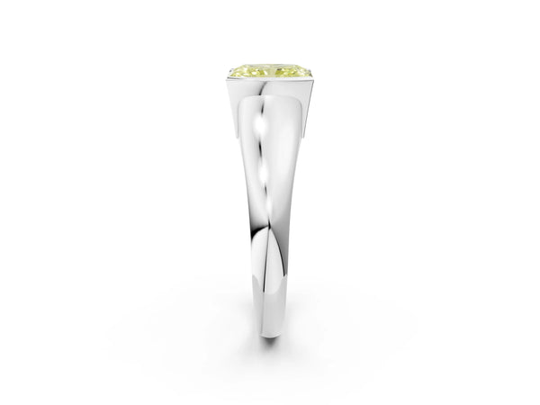 White gold Fancy Yellow Radiant Cut Solitaire Tension Set Diamond Ring with Split Shank Band