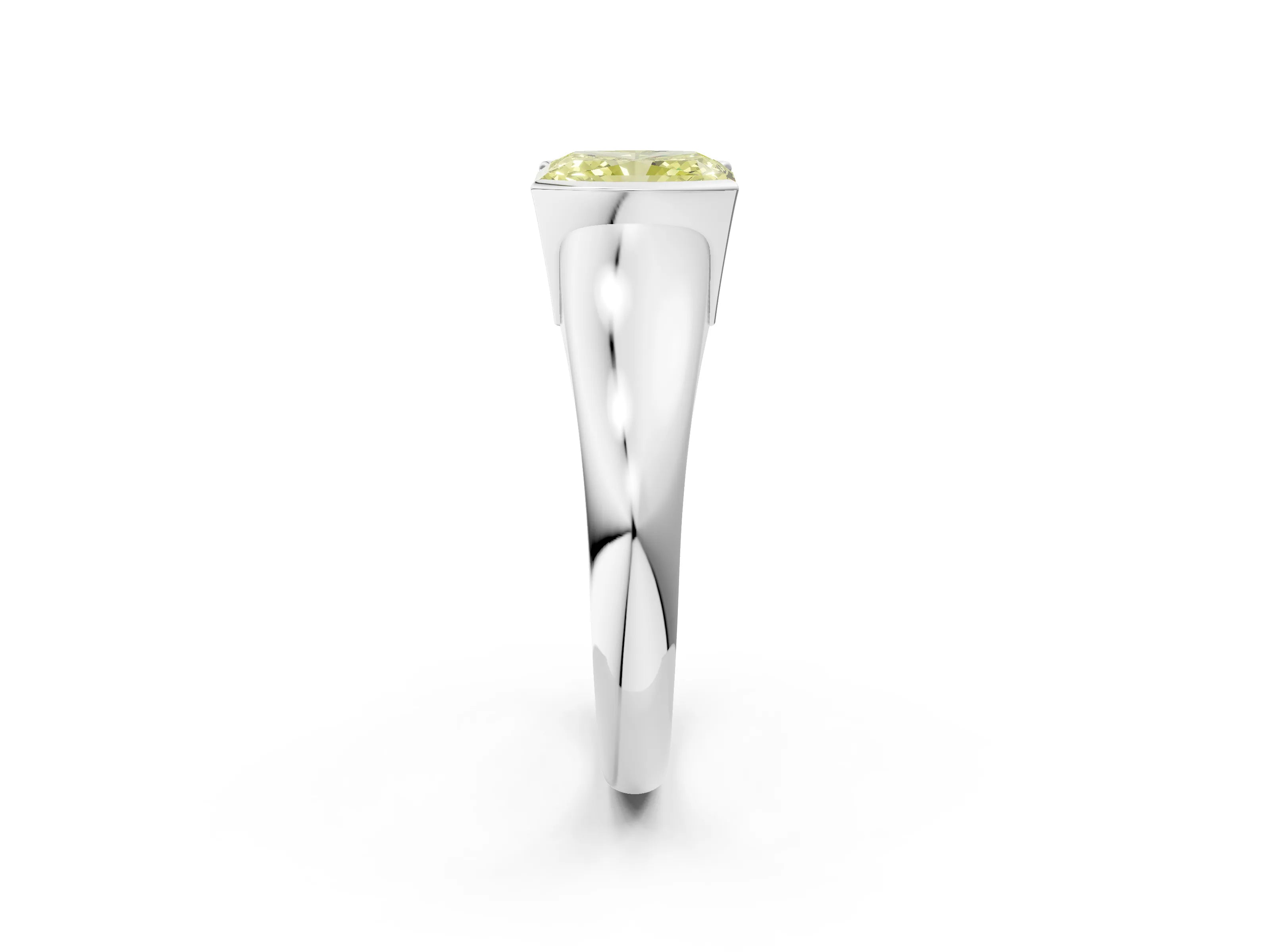 White gold Fancy Yellow Radiant Cut Solitaire Tension Set Diamond Ring with Split Shank Band_2