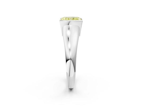 White gold Fancy Yellow Radiant Cut Solitaire Tension Set Diamond Ring with Split Shank Band
