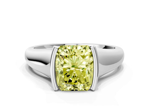 White gold Fancy Yellow Radiant Cut Solitaire Tension Set Diamond Ring with Split Shank Band
