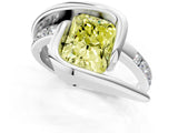 White gold Fancy Yellow Radiant Cut Solitaire Tension-Set Diamond Split Shank Ring_1