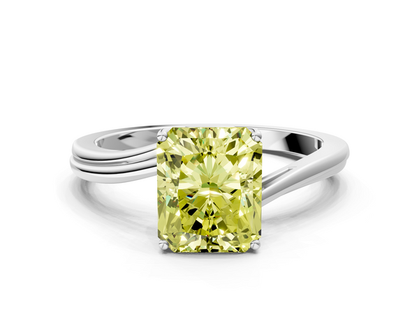 White gold Fancy Yellow Radiant  Cut Solitaire Twist Band Ring with Four-Prong Setting
