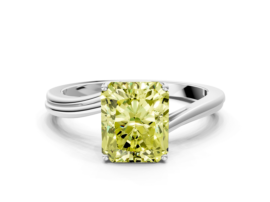 White gold Fancy Yellow Radiant  Cut Solitaire Twist Band Ring with Four-Prong Setting_20
