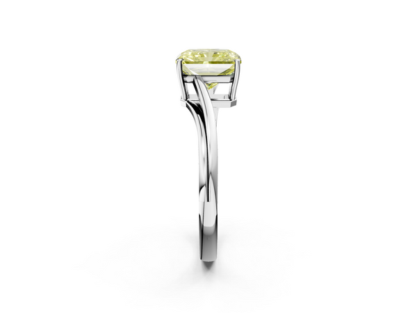 White gold Fancy Yellow Radiant  Cut Solitaire Twist Band Ring with Four-Prong Setting