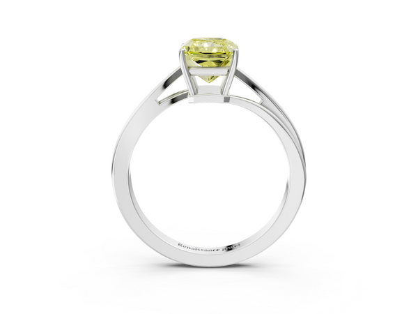 White gold Fancy Yellow Radiant  Cut Solitaire Twist Band Ring with Four-Prong Setting