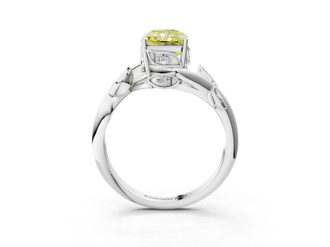 White gold Fancy Yellow Radiant Cut Solitaire Twist Engagement Ring with Leaf Accents and Prong Setting_15