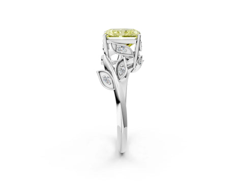 White gold Fancy Yellow Radiant Cut Solitaire Twist Engagement Ring with Leaf Accents and Prong Setting_2