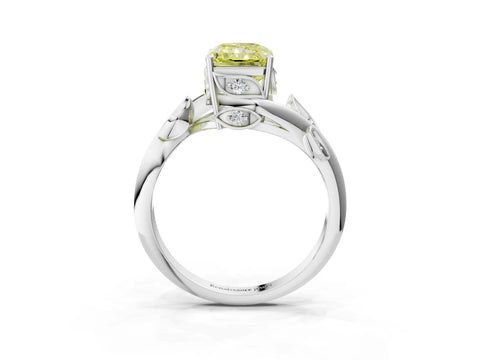 White gold Fancy Yellow Radiant Cut Solitaire Twist Engagement Ring with Leaf Accents and Prong Setting_3