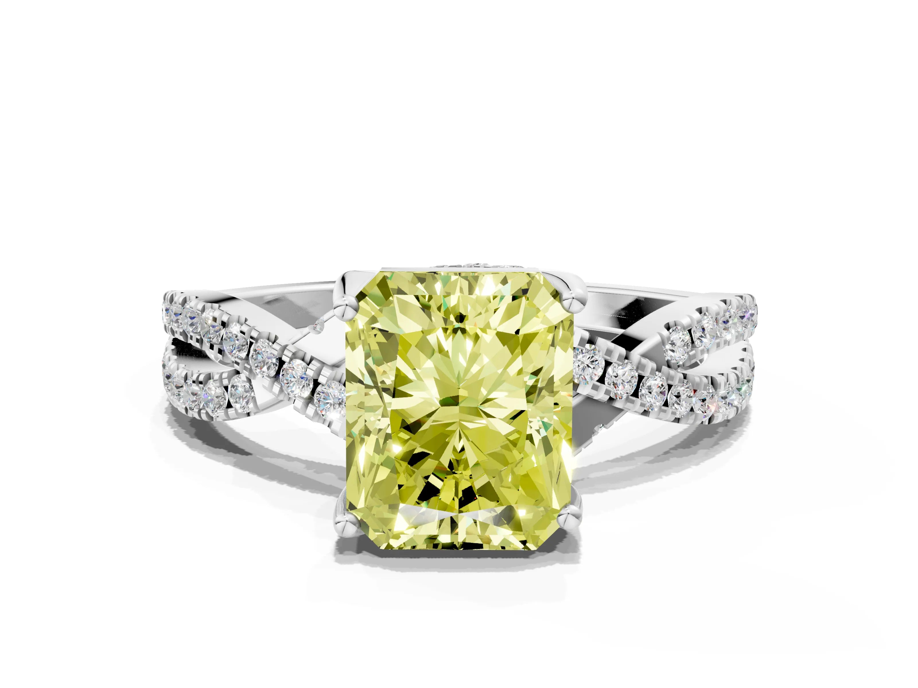 White gold Fancy Yellow Radiant Cut Solitaire Twist Pave Diamond Engagement Ring with Prong Setting_12