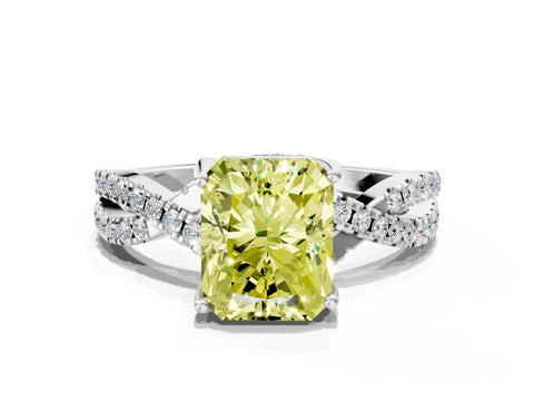 White gold Fancy Yellow Radiant Cut Solitaire Twist Pave Diamond Engagement Ring with Prong Setting_12