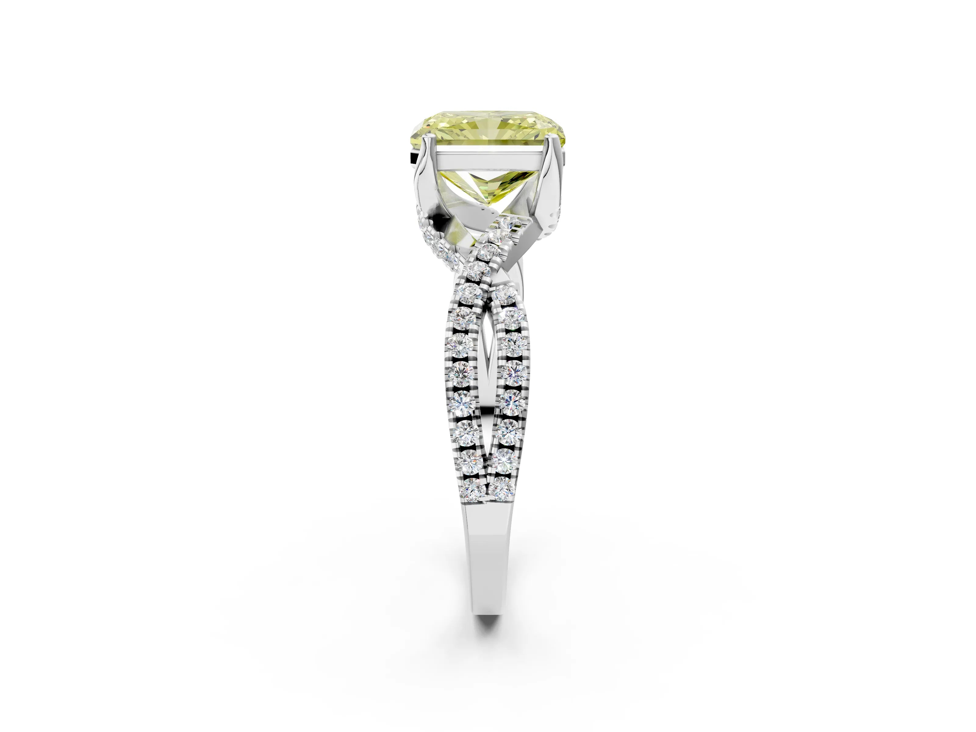 White gold Fancy Yellow Radiant Cut Solitaire Twist Pave Diamond Engagement Ring with Prong Setting_14