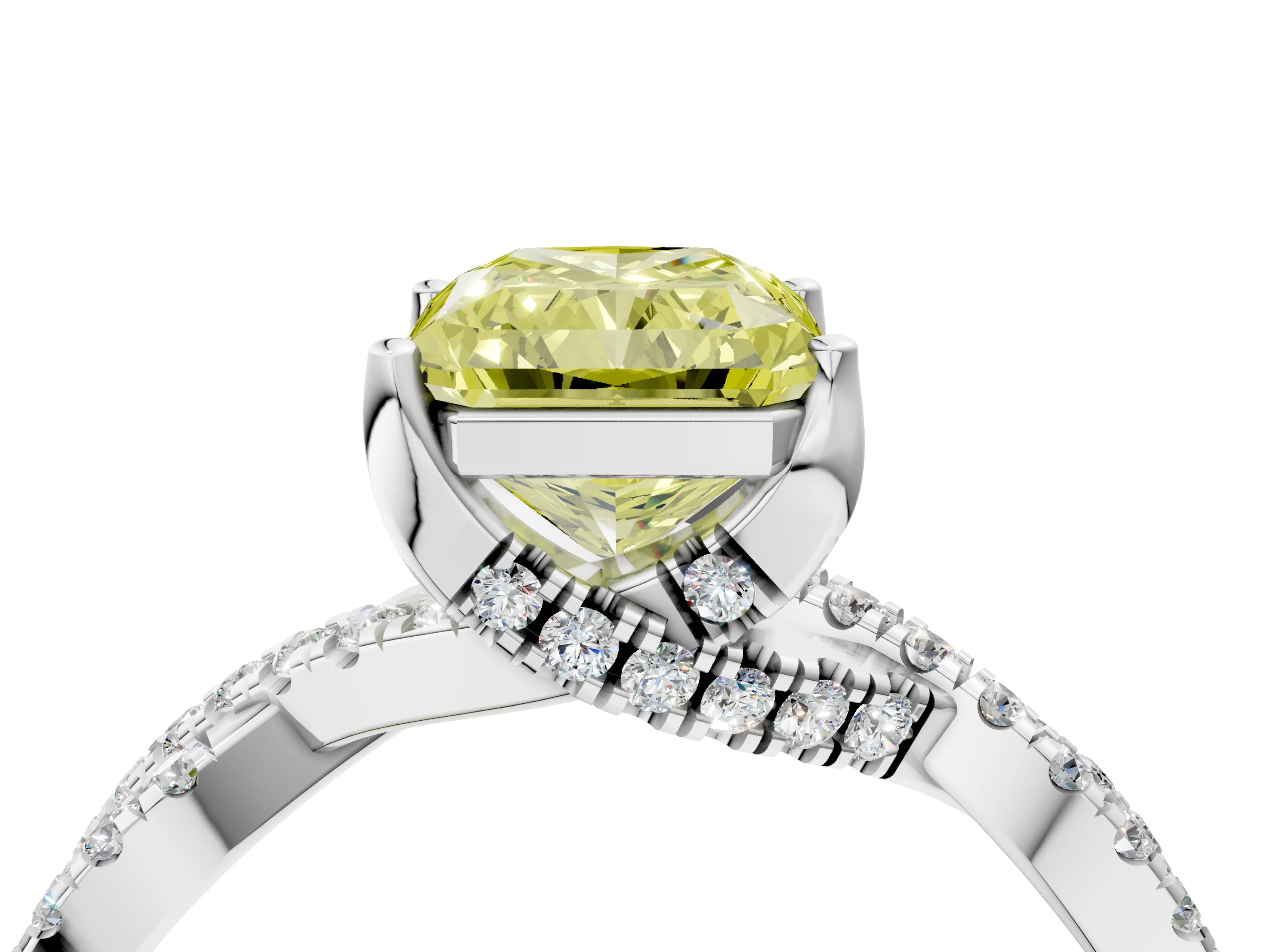 White gold Fancy Yellow Radiant Cut Solitaire Twist Pave Diamond Engagement Ring with Prong Setting_16
