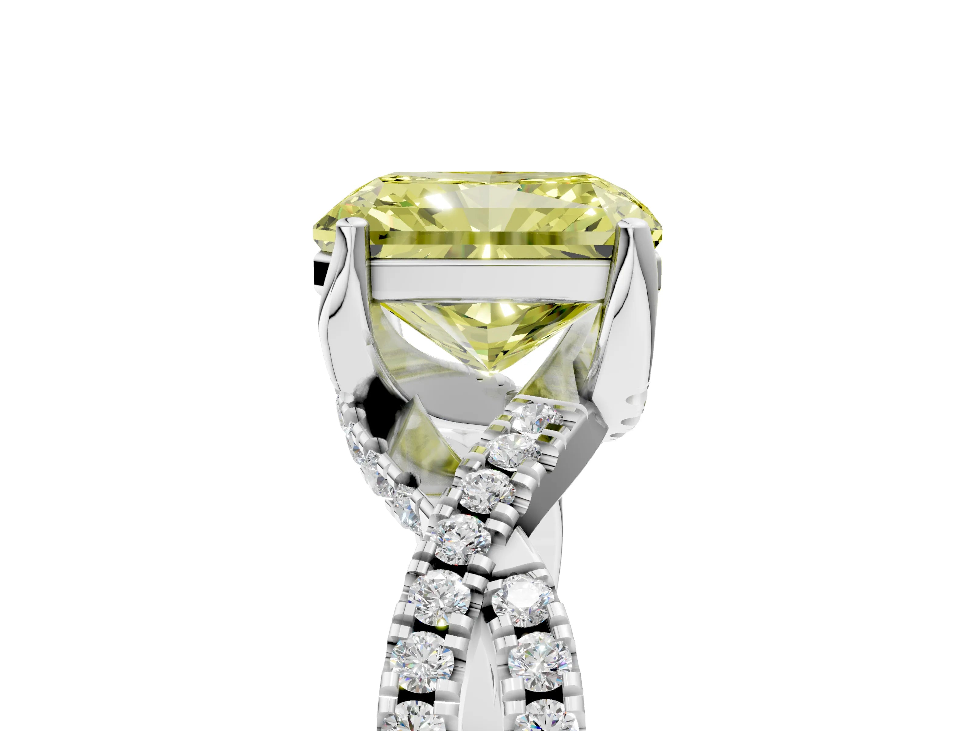 White gold Fancy Yellow Radiant Cut Solitaire Twist Pave Diamond Engagement Ring with Prong Setting_17