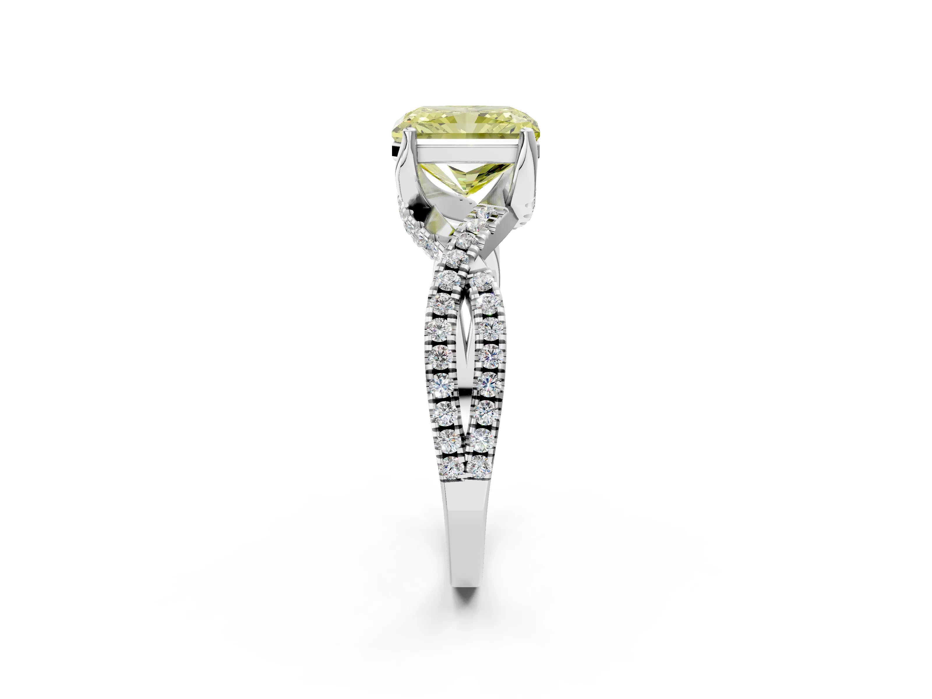 White gold Fancy Yellow Radiant Cut Solitaire Twist Pave Diamond Engagement Ring with Prong Setting_2