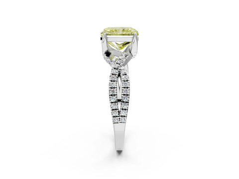 White gold Fancy Yellow Radiant Cut Solitaire Twist Pave Diamond Engagement Ring with Prong Setting_2
