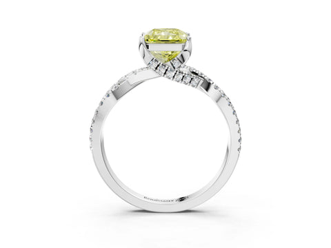 White gold Fancy Yellow Radiant Cut Solitaire Twist Pave Diamond Engagement Ring with Prong Setting_3