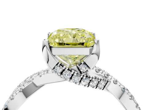 White gold Fancy Yellow Radiant Cut Solitaire Twist Pave Diamond Engagement Ring with Prong Setting_4
