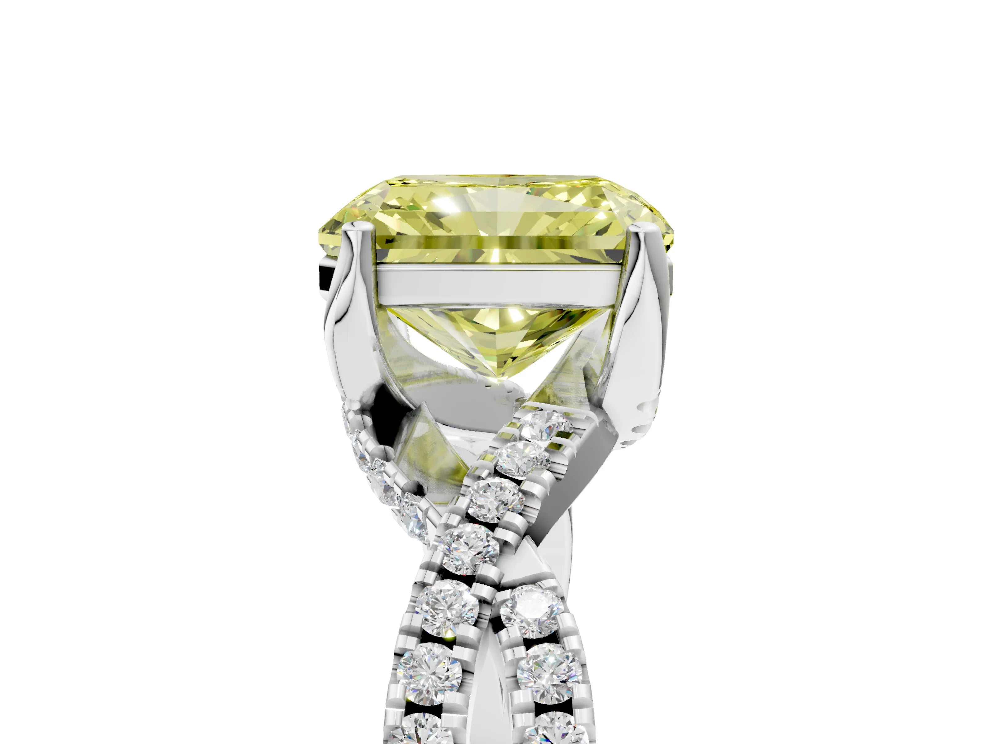 White gold Fancy Yellow Radiant Cut Solitaire Twist Pave Diamond Engagement Ring with Prong Setting_5