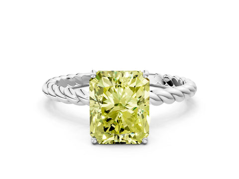 White gold Fancy Yellow Radiant Cut Solitaire Twisted Band 4-Prong Ring_30