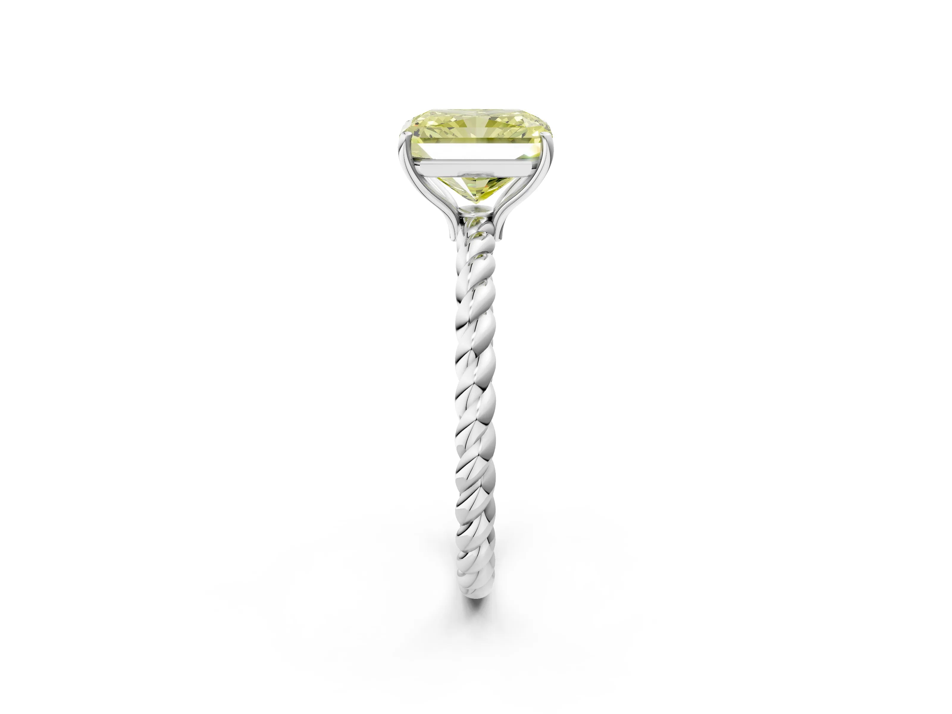 White gold Fancy Yellow Radiant Cut Solitaire Twisted Band 4-Prong Ring_37