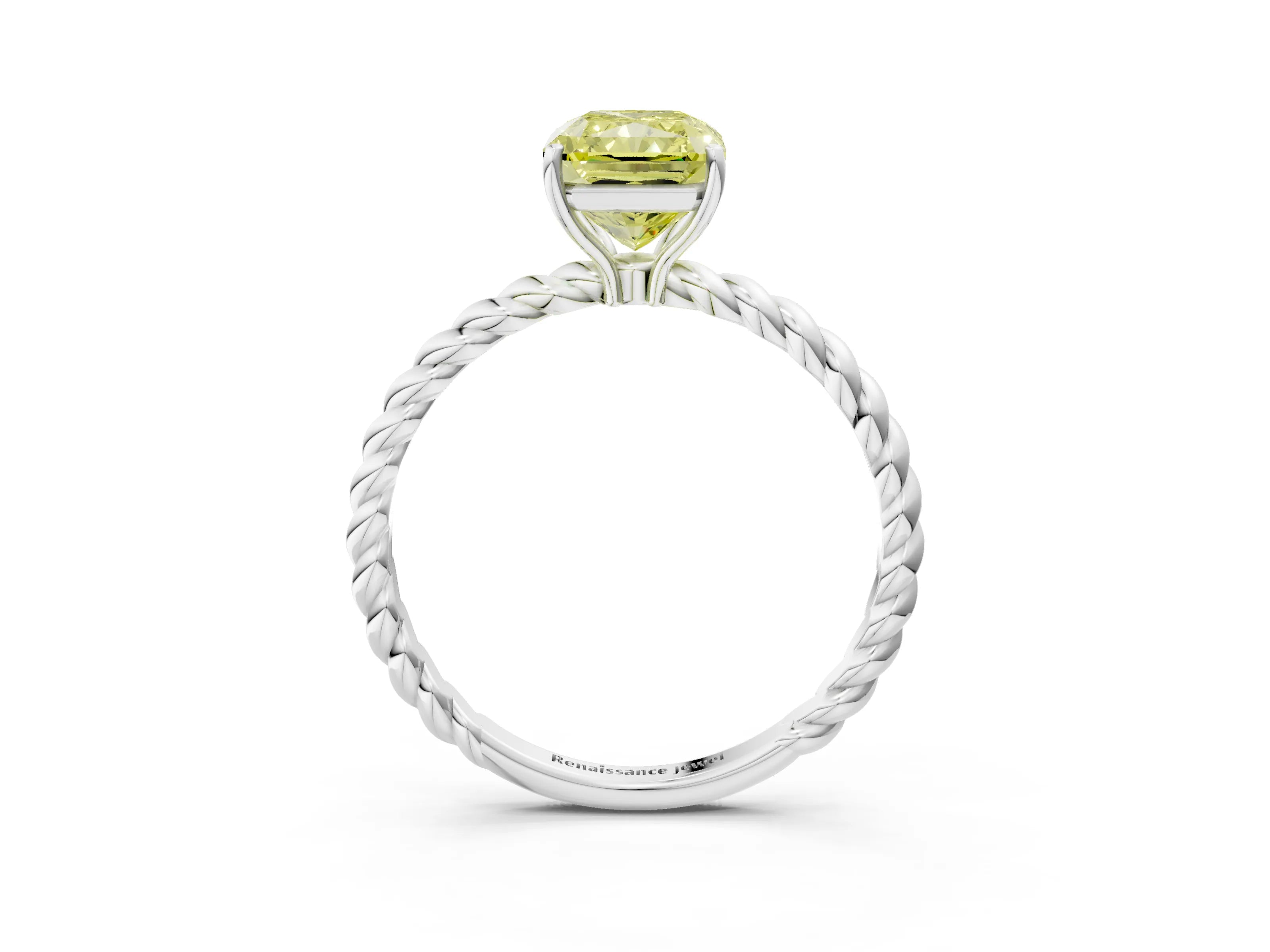 White gold Fancy Yellow Radiant Cut Solitaire Twisted Band 4-Prong Ring_38