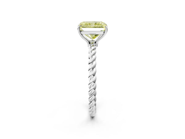 White gold Fancy Yellow Radiant Cut Solitaire Twisted Band 4-Prong Ring