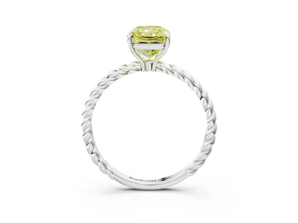 White gold Fancy Yellow Radiant Cut Solitaire Twisted Band 4-Prong Ring