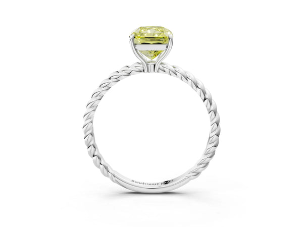 White gold Fancy Yellow Radiant Cut Solitaire Twisted Band 4-Prong Ring