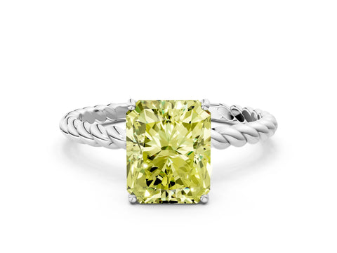 White gold Fancy Yellow Radiant Cut Solitaire Twisted Band 4-Prong Ring_42