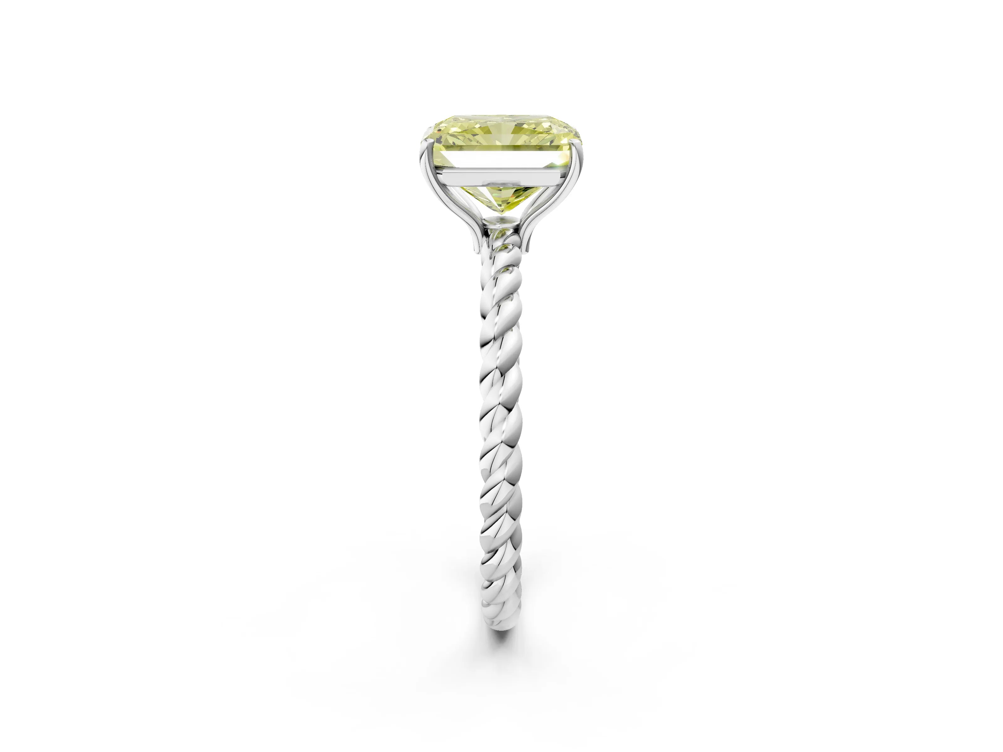 White gold Fancy Yellow Radiant Cut Solitaire Twisted Band 4-Prong Ring_44