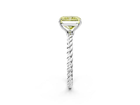 White gold Fancy Yellow Radiant Cut Solitaire Twisted Band 4-Prong Ring_44