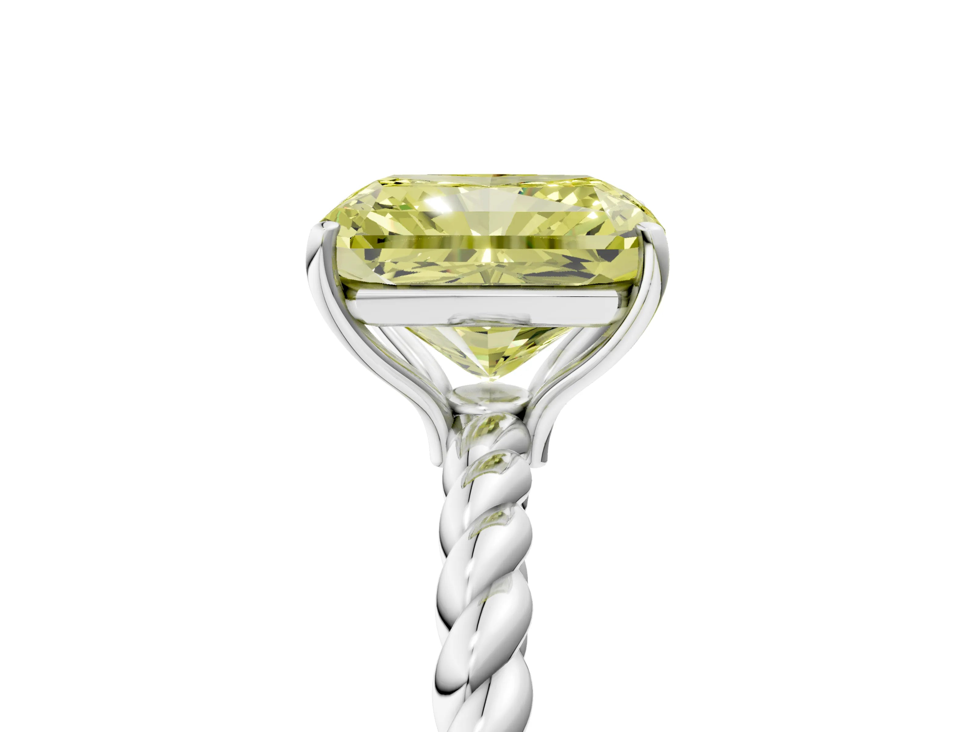White gold Fancy Yellow Radiant Cut Solitaire Twisted Band 4-Prong Ring_47