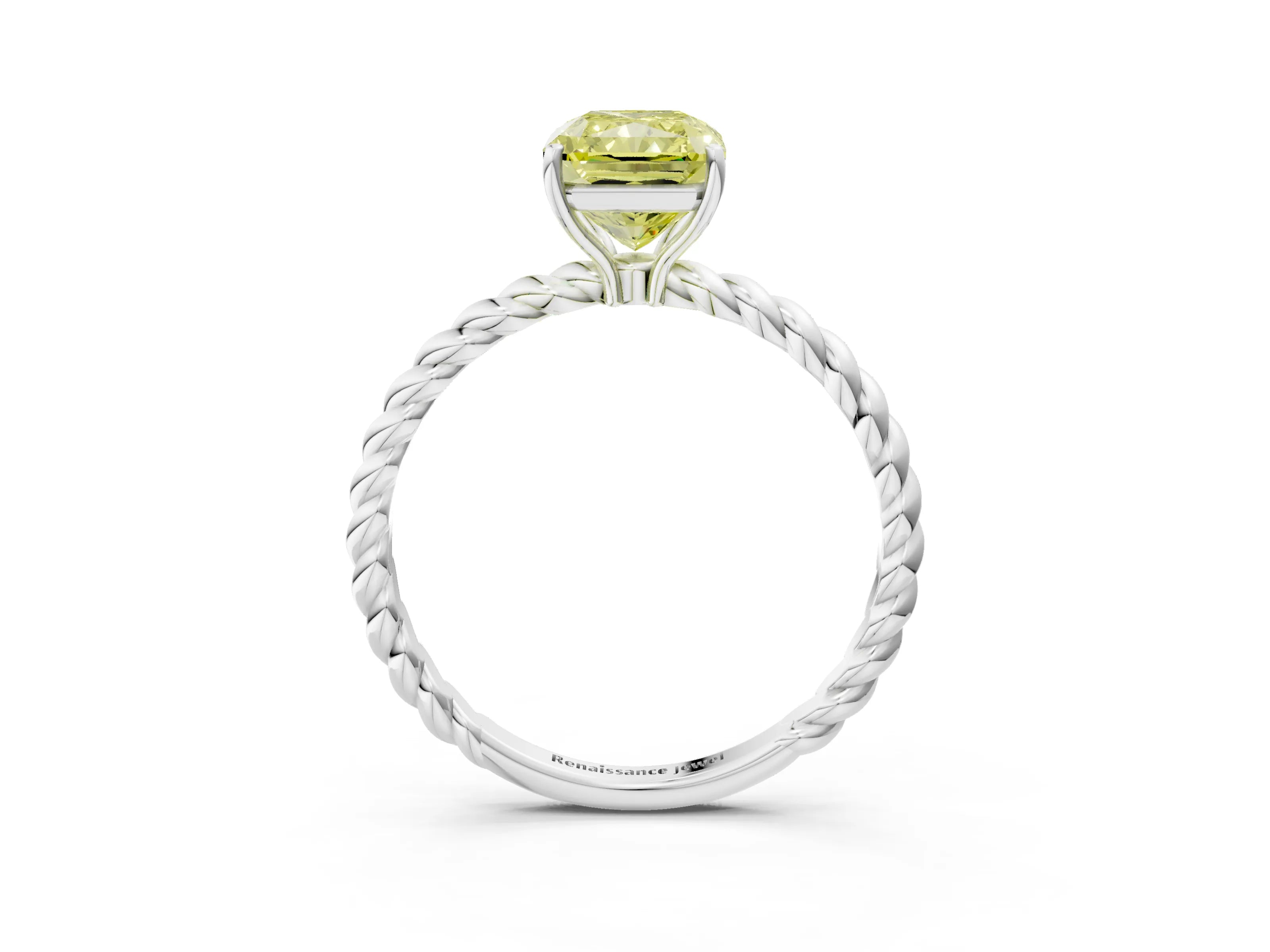 White gold Fancy Yellow Radiant Cut Solitaire Twisted Band 4-Prong Ring_51