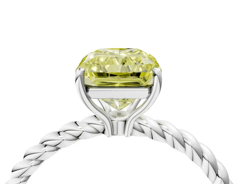 White gold Fancy Yellow Radiant Cut Solitaire Twisted Band 4-Prong Ring_52