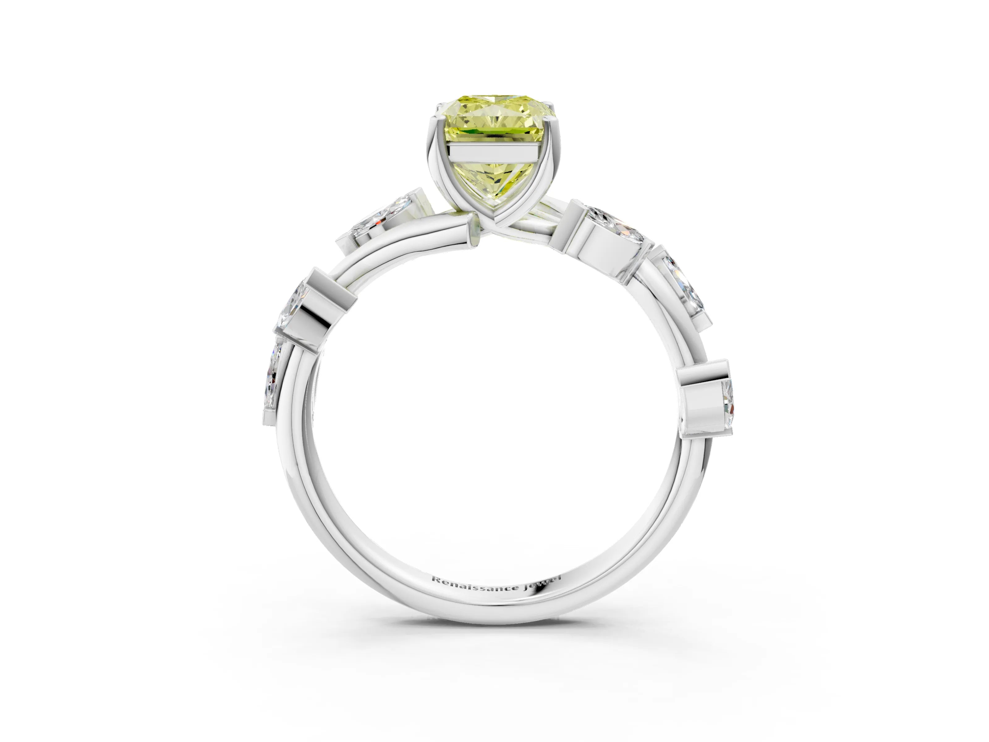 White gold Fancy Yellow Radiant Cut Solitaire Twisted Band Marquise Accent Prong Setting Ring_3