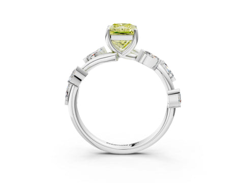 White gold Fancy Yellow Radiant Cut Solitaire Twisted Band Marquise Accent Prong Setting Ring_3