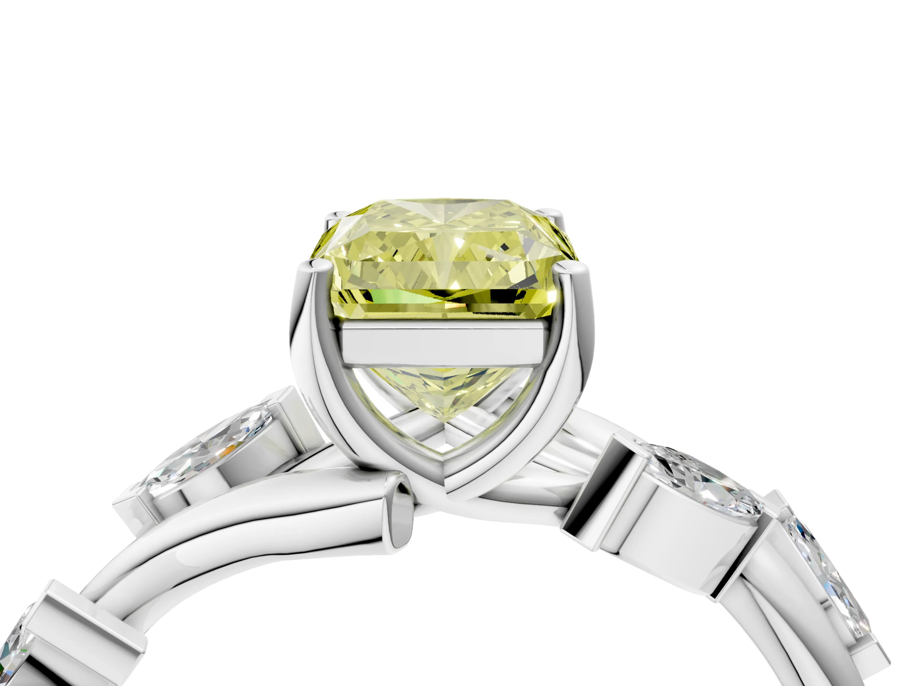 White gold Fancy Yellow Radiant Cut Solitaire Twisted Band Marquise Accent Prong Setting Ring_4