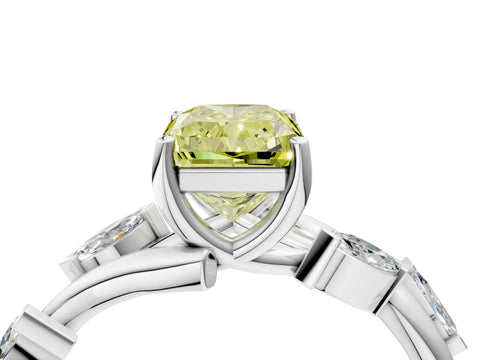 White gold Fancy Yellow Radiant Cut Solitaire Twisted Band Marquise Accent Prong Setting Ring_4