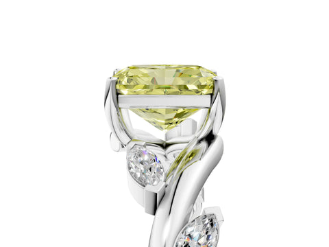 White gold Fancy Yellow Radiant Cut Solitaire Twisted Band Marquise Accent Prong Setting Ring_5