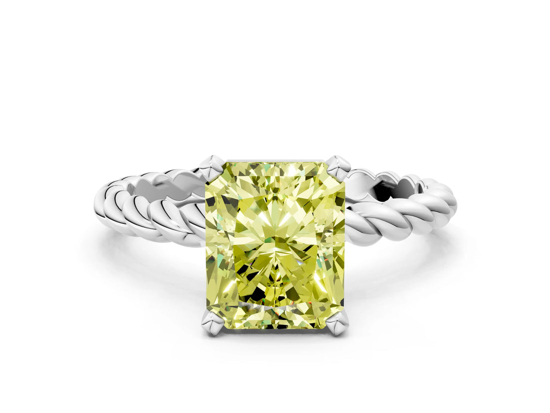 White gold Fancy Yellow Radiant  Cut Solitaire Twisted Band with Four-Prong Setting_53
