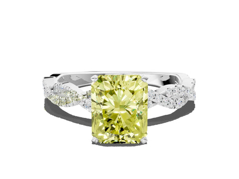 White gold Fancy Yellow Radiant Cut Solitaire Twisted Pave Band with Four-Prong Setting_15