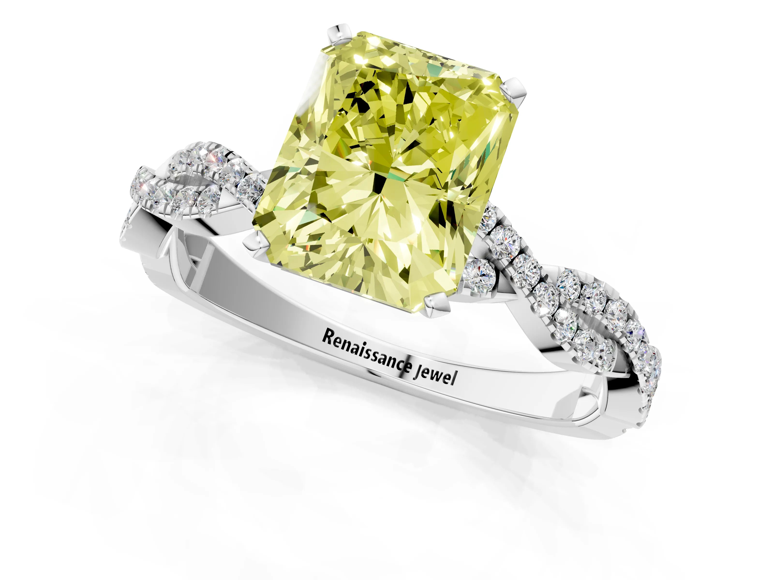 White gold Fancy Yellow Radiant Cut Solitaire Twisted Pave Band with Four-Prong Setting_16