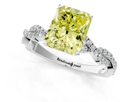White gold Fancy Yellow Radiant Cut Solitaire Twisted Pave Band with Four-Prong Setting_16