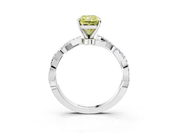White gold Fancy Yellow Radiant Cut Solitaire Twisted Pave Band with Four-Prong Setting